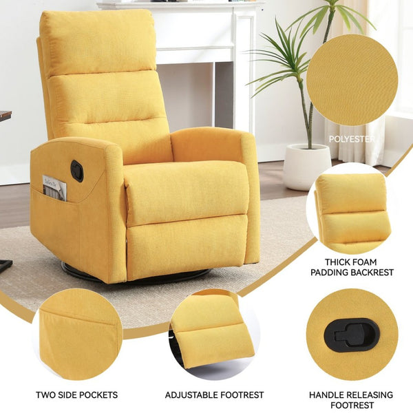 English Elm Manual Rocker Swivel Recliner Upholstered Fabric Chair for Cozy Living Spaces W3224P289295