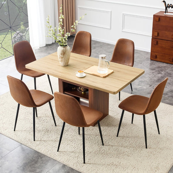 English Elm Scalable Extendable Dining Set with Wood Grain Table and Upholstered Fabric Chairs W1151S04670