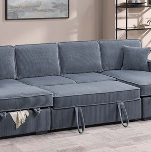 English Elm Chocolate Corduroy Sectional Sleeper Sofa with Dual Storage Chaises for Living Rooms Dark Gray B011S02168