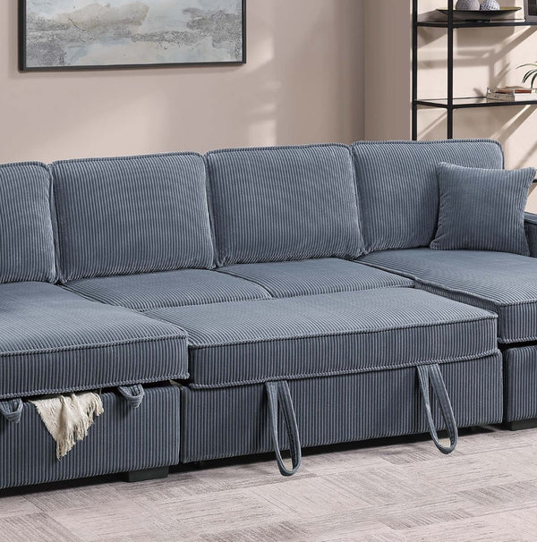 English Elm Chocolate Corduroy Sectional Sleeper Sofa with Dual Storage Chaises for Living Rooms Dark Gray B011S02168