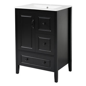 English Elm Christopher Knight Home® - 24 Freestanding Retro Bathroom Vanity with Ceramic Sink, Soft-Close Cabinet & Drawers, Painted MDF Finish Black N759P292551B