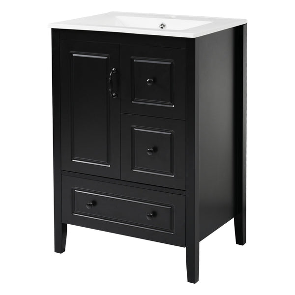 English Elm Christopher Knight Home® - 24 Freestanding Retro Bathroom Vanity with Ceramic Sink, Soft-Close Cabinet & Drawers, Painted MDF Finish Black N759P292551B