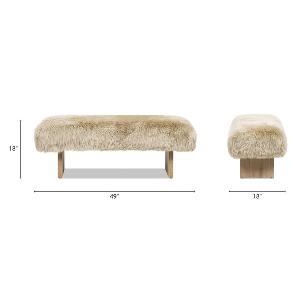 English Elm Jennifer Taylor Home - Leda 49" Sheepskin Fur Bench in Natural Blonde – Genuine New Zealand Fur, Sturdy Wood Frame, Cozy Luxe Seating B2719P292910