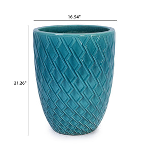 English Elm Ceramic Handcrafted Cyan Planter - Modern Elegance For Your Patio, Garden, Or Windowsill Display W3273P326367