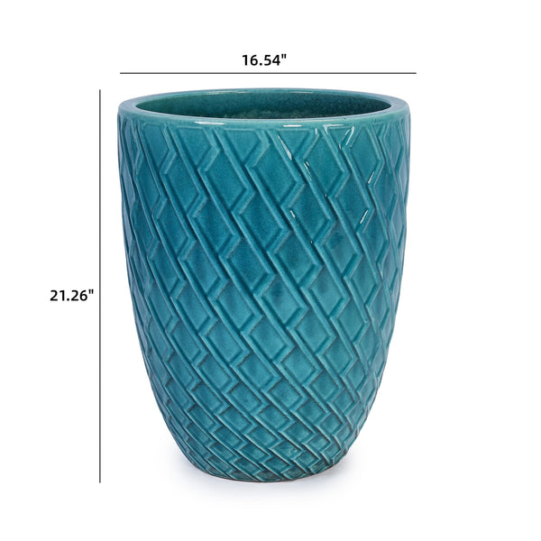 English Elm Ceramic Handcrafted Cyan Planter - Modern Elegance For Your Patio, Garden, Or Windowsill Display W3273P326367