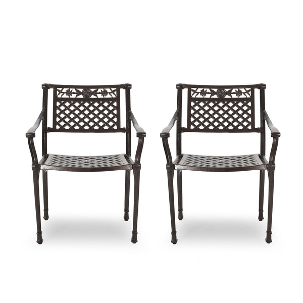 English Elm Christopher Knight Home® - CANTERBURY Cast Chair Bronze Aluminum Outdoor Dining Chair with Lattice Floral Design, Durable 31.5"H 66738.00HMBRZ
