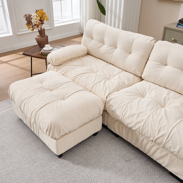 English Elm Modular Cloud Sectional Sofa Flannelette Upholstered Deep Seat with Plush Round Armrests Beige W2120S00045