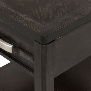 English Elm 24x20x25" End Table with Oak Veneer, Metal Accents, Single Drawer & Lower Shelf for Stylish Storage W2078P179281
