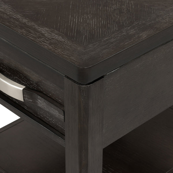 English Elm 24x20x25" End Table with Oak Veneer, Metal Accents, Single Drawer & Lower Shelf for Stylish Storage W2078P179281