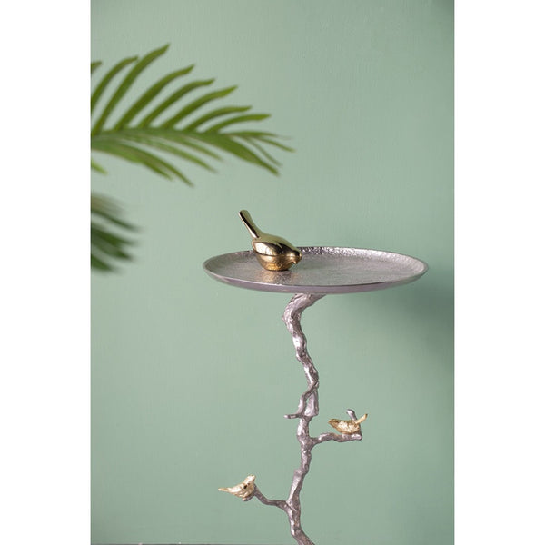English Elm 16.9x16.9x28" Round Aluminum Side Table Sculptural Bird Branch Art Deco Accent W2078P485329