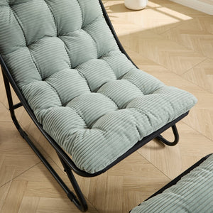 English Elm Patio Steel Sling Recliner with Corduroy Cushion and Ottoman for Indoor Outdoor Use W640P443496