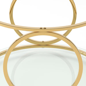 English Elm 31.50'' Round Chrome Ring Glass Coffee Table Two Tier Smoked Tempered Top Modern Living Room W757P412798