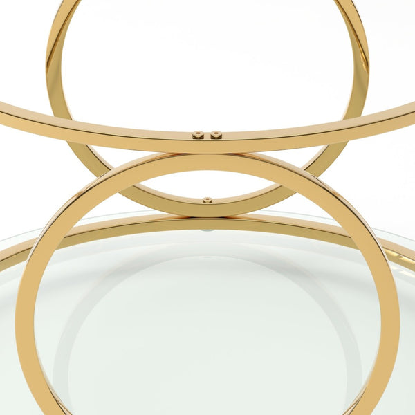 English Elm 31.50'' Round Chrome Ring Glass Coffee Table Two Tier Smoked Tempered Top Modern Living Room W757P412798