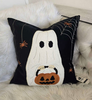 English Elm Halloween Ghost Throw Pillow - Adorable Pumpkin Bucket Design For Cozy Seasonal Decor & Comfort B357P360664