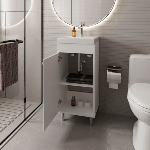 English Elm FM Wall-Mounted Belle Bathroom Vanity with Built-In Sink, Floating Design, Soft-Close Door, Sleek Storage Solution White 33.5 L x 18.9 W x 11.4 H B128P335854