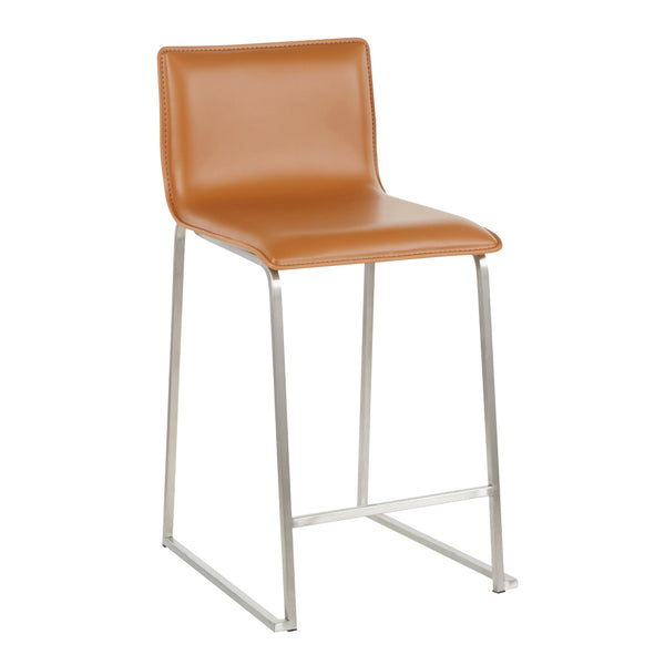 English Elm Mara 26" Counter Stool Set Of 2 In Camel Faux Leather & Brushed Stainless Steel For Modern Spaces B202P222061