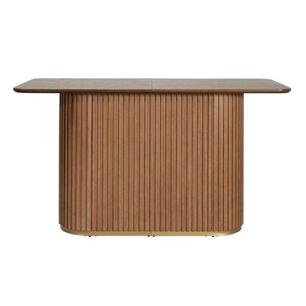 English Elm 63.00"l Tambour Pedestal Counter Table Seats Six with Industrial Mid-century Matte Finish Natural Ash N771P358596A_N771P358597A