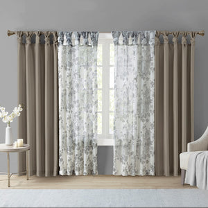 English Elm Twist Faux Silk Lined Window Curtain Panel Pewter 50x120" - Elegant Twist Tab, Privacy Lining, Rod Friendly B03598109