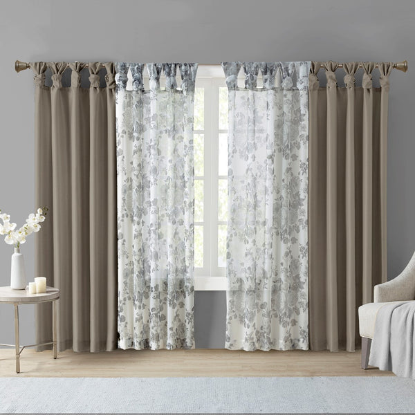English Elm Twist Faux Silk Lined Window Curtain Panel Pewter 50x120" - Elegant Twist Tab, Privacy Lining, Rod Friendly B03598109