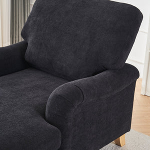 English Elm Modern Mid-Century Oversized Chaise Lounger Sofa Bed with Solid Wood Legs, Deep Seat Comfort Sleeper Black W2363S00068