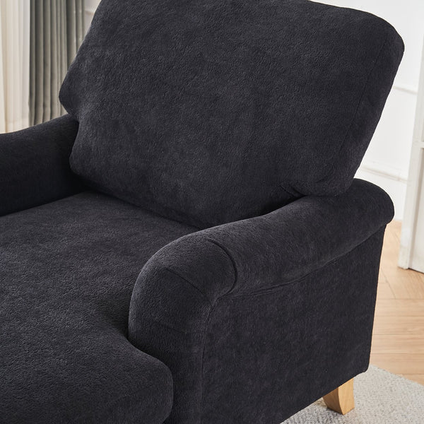 English Elm Modern Mid-Century Oversized Chaise Lounger Sofa Bed with Solid Wood Legs, Deep Seat Comfort Sleeper Black W2363S00068
