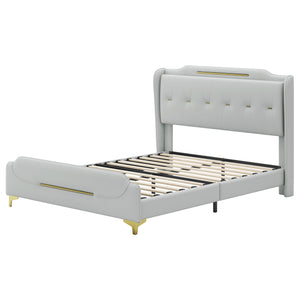 English Elm Christopher Knight Home® - Queen PU Leather Bed with Wingback Headboard & Footboard, Gold Accent Platform, 12 Slats, Sturdy Support Grey 64 L x 21 W x 9.25 H N761P205938H