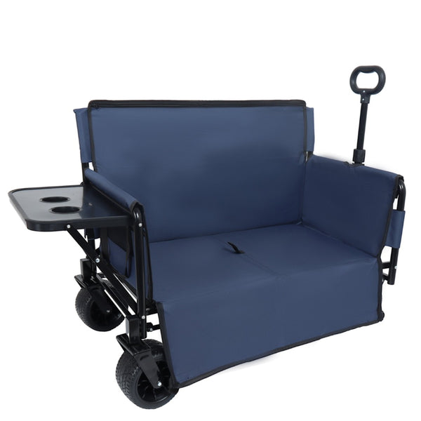 English Elm 3-in-1 Convertible Utility Wagon with Folding Tabletop Bench Seat All-terrain Wheels Dark Blue W2932P320638