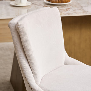 English Elm Modern Dining Chairs Set of 2 with Double-Layer Cushioned Spring+Sponge Comfort, Curved Solid Wood Legs, Mid Back Elegance for Living & Dining Room Beige W1143P207917