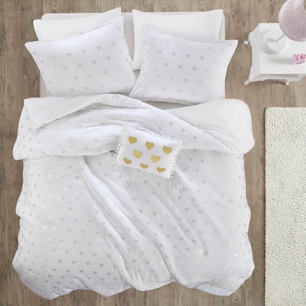 English Elm 4 Pcs Elegant Metallic Printed Plush Comforter Set For Full/Queen Beds With Cozy Throw Pillow B035P319890