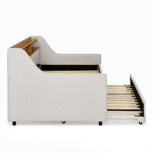 English Elm Twin Size Upholstered Sofa Bed With Led Lights, Storage, Adjustable Headboard & Wireless Charging W1413S00058-GIGA