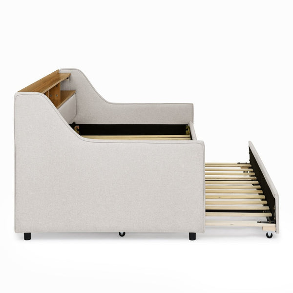 English Elm Twin Size Upholstered Sofa Bed With Led Lights, Storage, Adjustable Headboard & Wireless Charging W1413S00058-GIGA