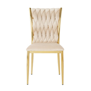 English Elm Modern Velvet Upholstered Dining Chairs with Gold Metal Legs Elegant Set of Two Beige W210P309922