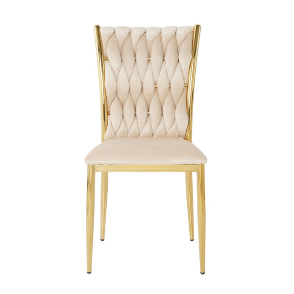 English Elm Modern Velvet Upholstered Dining Chairs with Gold Metal Legs Elegant Set of Two Beige W210P309922