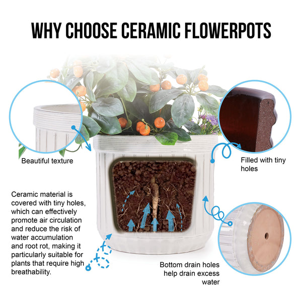 English Elm 4 Pieces Ceramic Flowerpot Set with Hand-Glazed Finish, Precision Molded Planters for Patio Decor Cream Color W3273P322015