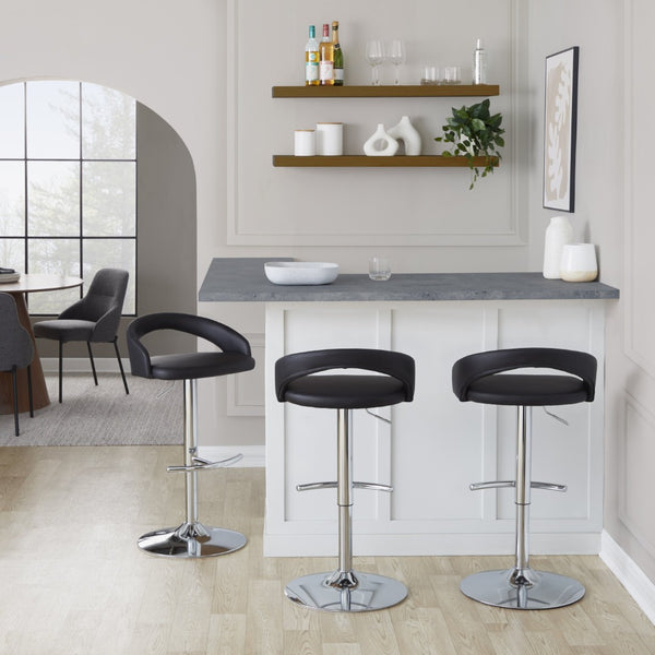 English Elm Adjustable Swivel Barstools Chrome Base Faux Leather Seat Kitchen Counter Set B202S01985