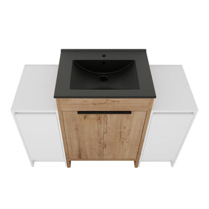 English Elm 48 Inch Freestanding Bathroom Vanity With Black Ceramic Sink & Soft-Close Storage Cabinets - Modern Elegance W999S00315