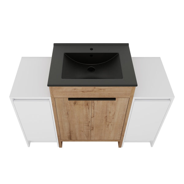 English Elm 48 Inch Freestanding Bathroom Vanity With Black Ceramic Sink & Soft-Close Storage Cabinets - Modern Elegance W999S00315