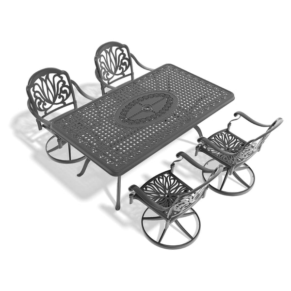 English Elm 5-Piece All-Weather Cast Aluminum Dining Set With 4 Swivel Chairs & Cushions For Stylish Outdoor Comfort W1710S00283