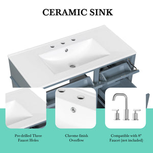 English Elm 36-Inch Modern Bathroom Vanity With Ceramic Sink Top, Storage Drawers, And Stylish Blue Gray Finish N725P350849E