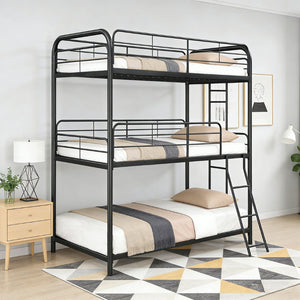 English Elm Furniture Steel Triple Bunk Bed with Staircase Three Twin Tiers for Kids Rooms W311S00036