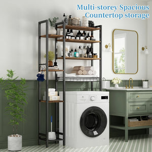 English Elm 8-tier Freestanding Over Toilet Organizer with Side Racks and Drain Basket Vintage Brown W2641P418457