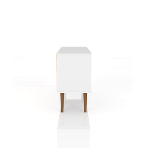 English Elm Liberty 43" TV Stand with Wire Management, Splayed Solid Wood Legs, Concealed Storage & Open Shelves White B365P398342