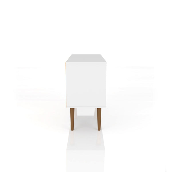 English Elm Liberty 43" TV Stand with Wire Management, Splayed Solid Wood Legs, Concealed Storage & Open Shelves White B365P398342