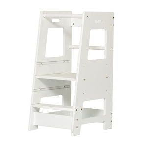English Elm Toddler Adjustable Learning Tower with 4-Sided Safety Rail, 3 Heights, Anti-Slip Stable Step Stool White W2701P207516