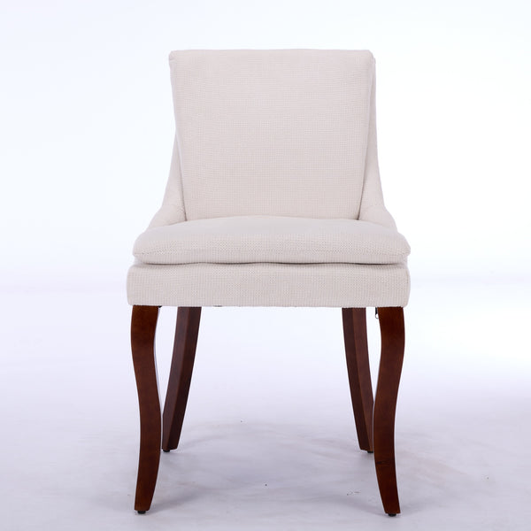 English Elm Modern Dining Chairs Set of 2 with Double-Layer Cushioned Chenille Upholstery, Curved Solid Wood Legs Beige W1143P207917