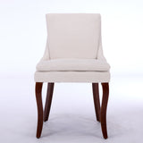 Set of 2 Modern Dining Chairs, Chenille Upholstered, Mid Back, Solid Wood Legs - Beige