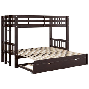 English Elm Twin over Pull-out Bunk Bed with Trundle and Wheels, Space-Saving Pine/MDF Frame Sleeps Four Crowd-Friendly Design Espresso GX000301AAP