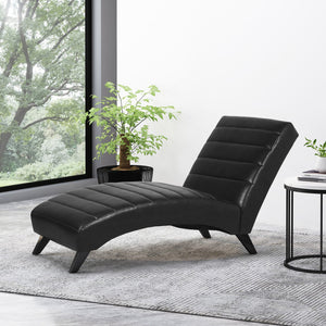 English Elm Christopher Knight Home® - FINLAY Curved PU Chaise Lounge with Birch Legs — Ergonomic Faux Leather Seat for Modern Comfort and Style Black 43.5 L x 26.5 W x 14.5 H 70507.00MDNT