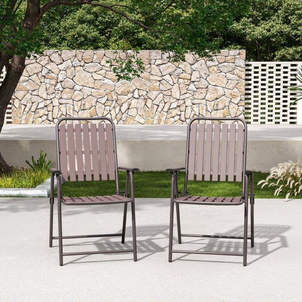English Elm Brown Folding Patio Chair Set of 2 Wpc Slat Steel Frame Outdoor Seating 350lb W3979P392923
