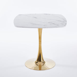 English Elm 31.5"SquareTulip Modern Mid-Century Bistro Table for 2-4 | White MDF Top & Gold Pedestal, Compact Chic W3766P370529